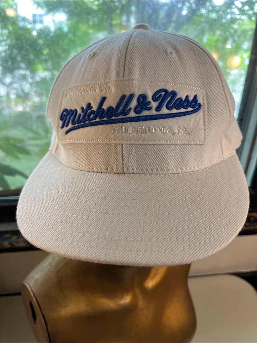Mitchell & Ness Cream Baseball Cap with Blue Script Patch